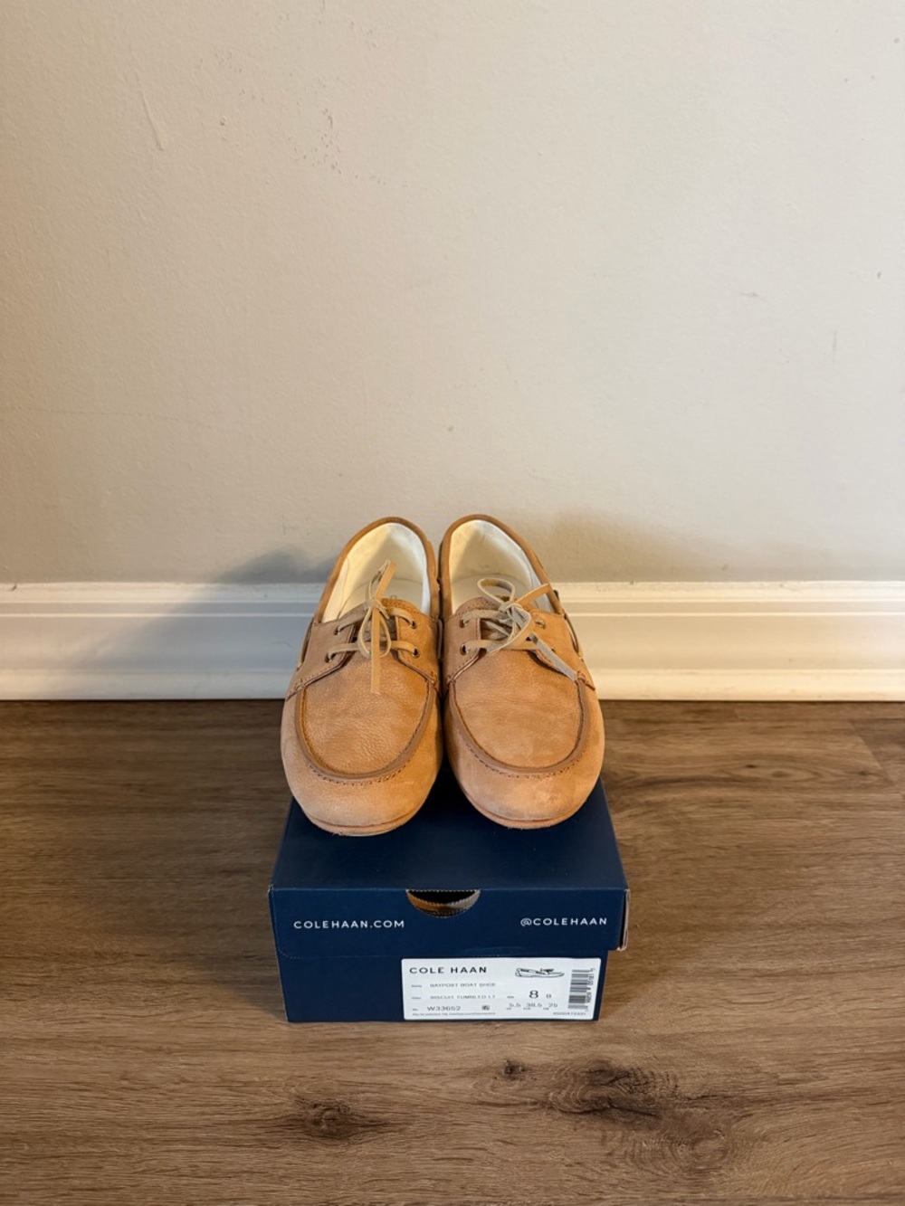 Cole Haan Womens Tan Suede Boat Shoes